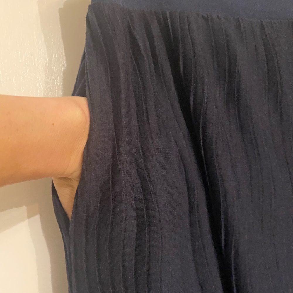 Anthropologie navy plisse wide leg pant. - Picture 4 of 7